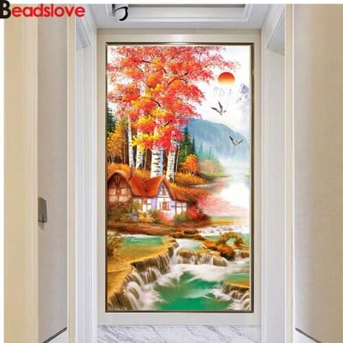 5D DIY diamond painting Autumn Scenery waterfall 3d cross stitch full square round diamond Emeroidery mosaic Home decoration