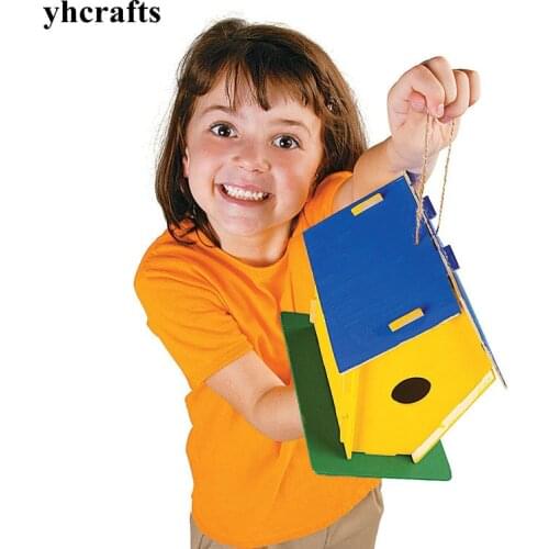6PCS/LOT.DIY & paint unfinished wood bird house Kindergarten arts and crafts Garden decoration Drawing toys intelligence fancy