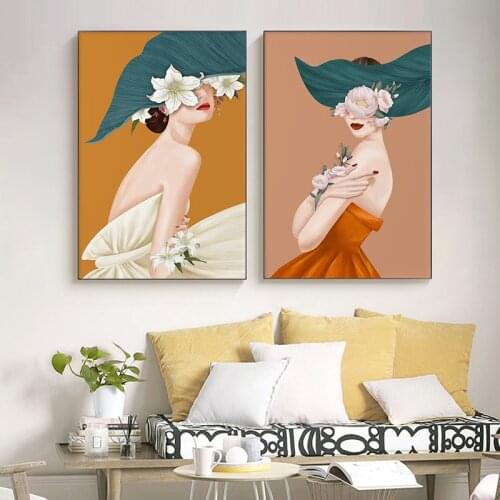 Abstract Flowers Woman Print and Poster Nordic Wall Art Girls Picture Canvas Painting for Living Room Bedroom Home Decoration