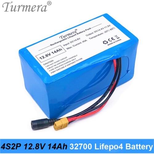Turmera 12.8V 14Ah 4S2P 32700 Lifepo4 Battery Pack with 4S 40A BMS Balanced for Electric Boat and Uninterrupted Power Supply 12V