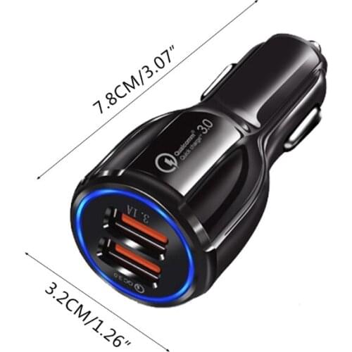 X7AE QC3.0 Dual Port USB Car Charger Fast Car Charger Adapter Mini Cigarette Lighter Quick Charge Compatible with Phone