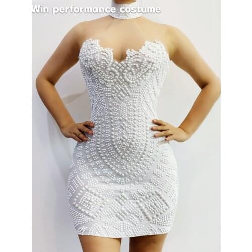 Sparkly Crystals Rhinestones Diamonds white Dresses Luxury Festival Nightclub Evening Party Prom Birthday Dresses Women