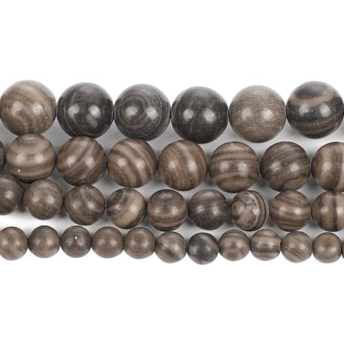 Natural Stone Brown Black Veins Stripe Charm Round Loose Beads For Jewelry Making Needlework Bracelet Diy Strand 4/6/8/10/12 MM