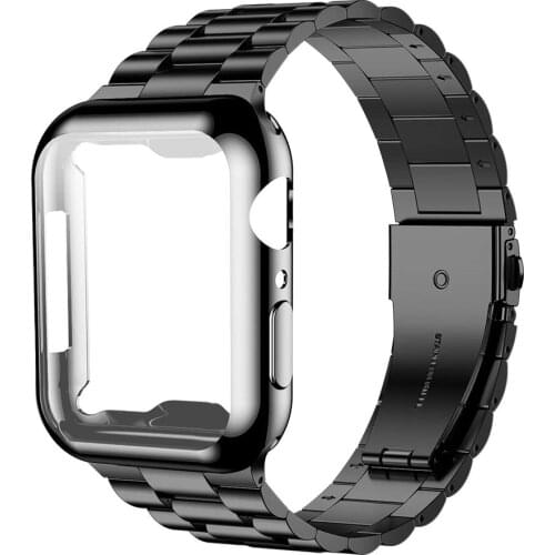 For Apple Watch Band 42mm 44mm 38mm 40mm Case Business Stainless Steel Band with Screen Protector Cover for iWatch 6/SE/5/4/3/1