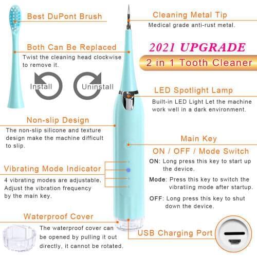Electric Toothbrush Sonic Dental Scaler Portable Remover Stain Tartar Dentist Oral Hygiene Ultrasonic Tooth Calculus Cleaner Set