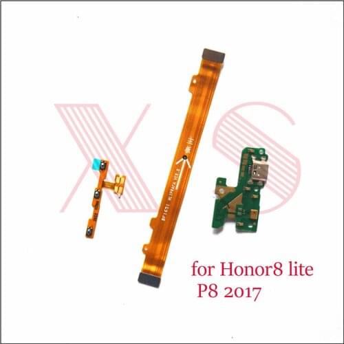 Power on/off volume switch side main board USB charging charger connector flex cable For Huawei Honor 8 lite /P8 2017