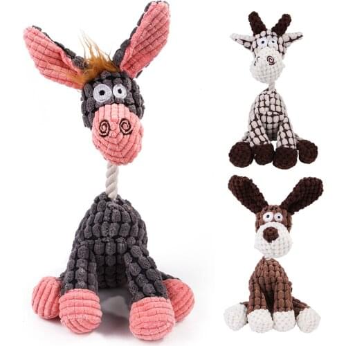 Dog Chew Toy Cat Interactive Squeaky Soft Toy Pet Teething Toys 3 Types Donkey Shaped Doll Toy for Pet Kids