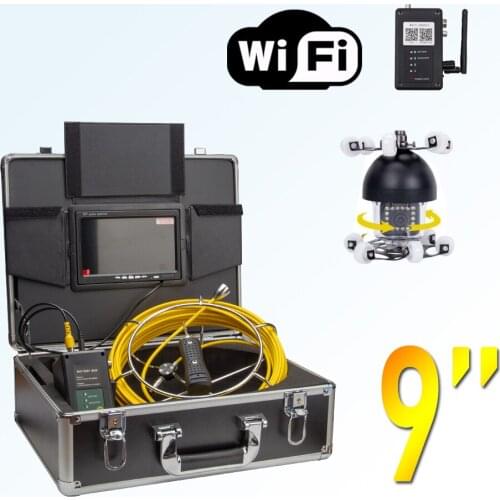 360 Degree Rotation Wifi Pipe Pipeline Inspection Camera 9'' Screen Video Recording 20/50/100m Cable Endoscope borescope System