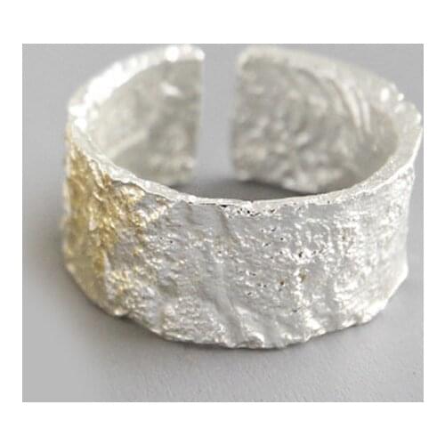 Bijoux Fashion Real Silver Color Irregular Round Rings for Women Boho Adjustable Antique Rings Anillos joyas de plata