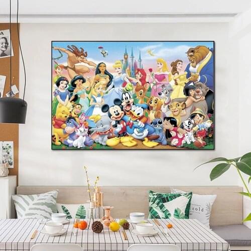 Disney Animated Character Collection Canvas Painting Disney Princess Posters and Prints Wall Art Picture for Kids Room Decor