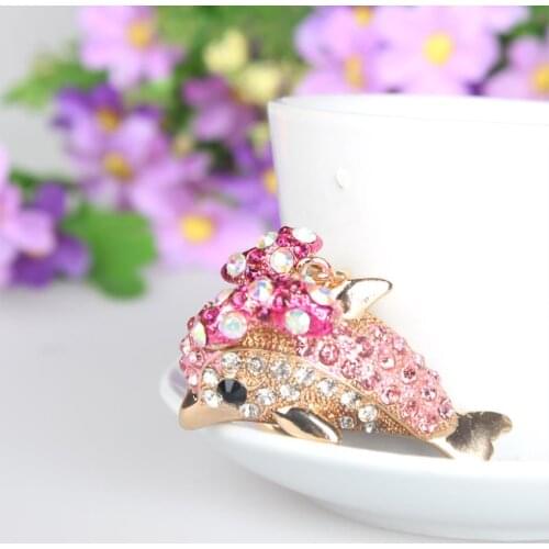 Cute Pink Dolphin Bow Crystal Charm Purse Handbag Car Key Keyring Keychain Party Wedding Birthday Gift