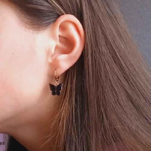 Trendy Colorful Acrylic Butterfly Earrings Hoops For Women Teens Girls Korean Fashion Jewelry Gold Hoop Earrings