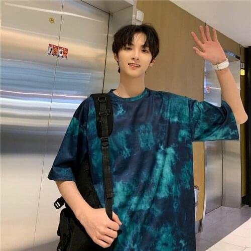 2021 Tie dyed half-sleeved T-shirt mens loose-fitting summer dress street hip-hop