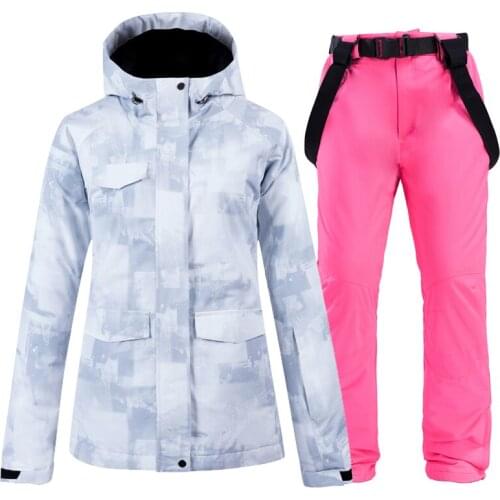 New White Snow Mens and Womens Snow Wear Snowboarding sets waterproof Breathable outdoor Sports Ski jackets + strap snow pants