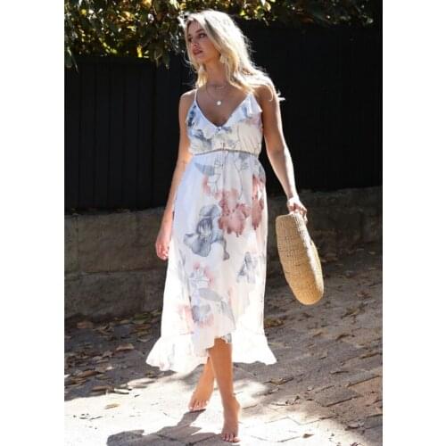 Maternity Dresses For Pregnant Women European and American ruffled ink sling print loose dress for pregnant women