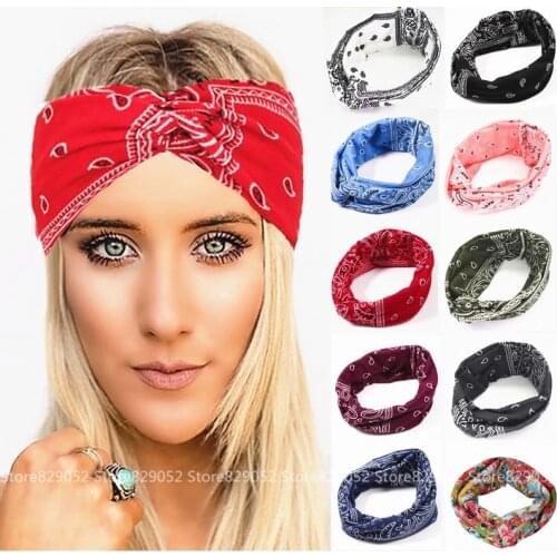 Cashew Floral Print Twist Head Bands for Women Bohemian Turban Headwrap Cotton Yoga Headband Hair Accessories Bandana Bandage