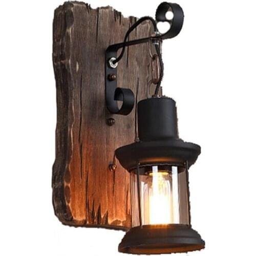 Industrial Light Design Retro Iron Wood Lamp Glass Wall Lamp Creative Cafe Restaurant Bar Bedside Wall Light Sconce Lighting LED