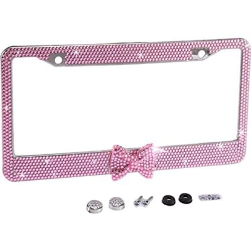 Car License Plate Frame Diamond-Studded Stainless Steel Polished Strong Adhesion Anti-Fading for Car Truck Vehicle Car Styling