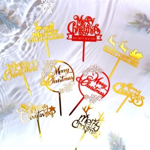 Christmas Acrylic Cake Topper Baking Cake Decoration Double Layer Snowflake Merry Christmas Cake Topper Party Favors