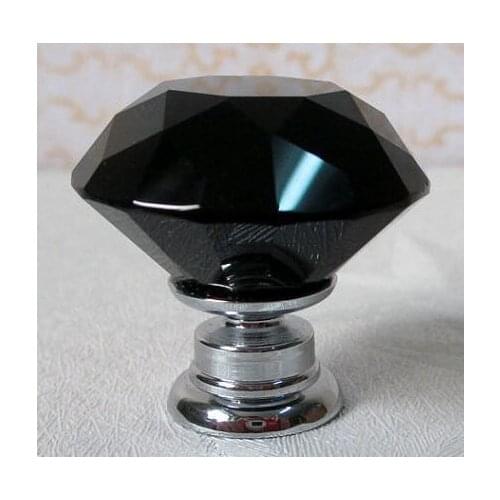 30mm fashion glass crystal furniture decoration knobs black crystal drawer kitchen cabinet knob handle shiny silver dresser pull