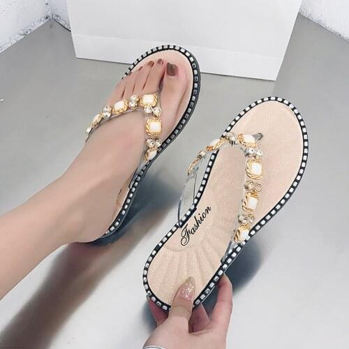 Fashion Crystal Flip Flop For Women Ladies Casual Flat Shoes Summer Outdoor Sandals Anti-Skid Beach Slippers High Quality