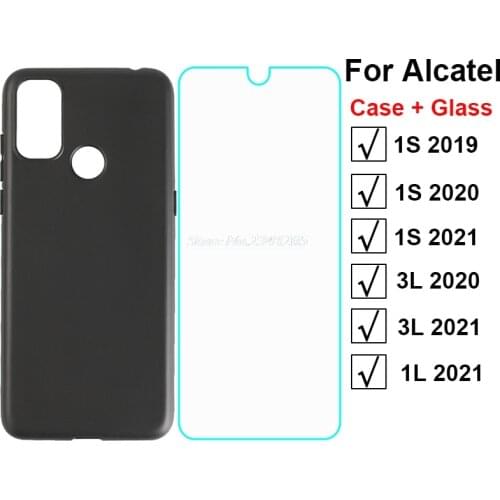 Silicone Case For Alcatel 1L 2021 3L 2021 Back Cover Tempered Glass For Alcatel 1S 2020 5028 1S 2019 5024 Funda Alcatel 1S 2021