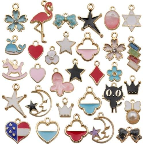 Mix 30pcs 30 Styles Assorted Enamel Plated Charms Pendants For DIY Necklaces Bracelets Jewelry Making-M328