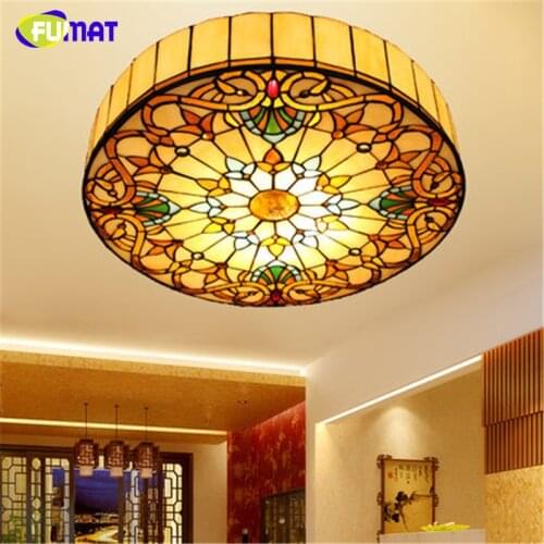FUMAT Tiffany Ceiling Lights Stained Glass European Baroque Classic Light for Living Room Home Decor LED Ceiling Lamps
