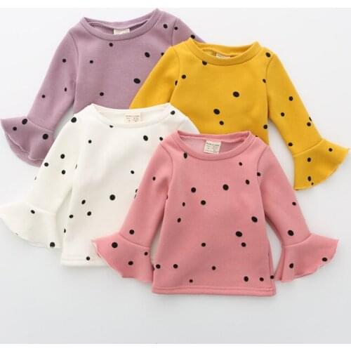 Winter Baby Girl T Shirts Velvet Thick Warm Toddler Girls Tops Blouse Ruffle Sleeve Polka Dot Sweatshirts Baby Clothes DQ719
