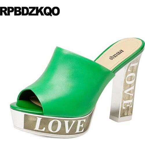 Runway Green High Heels Designer Sandals Women Luxury 2017 Extreme Slides Genuine Leather Pumps Platform Peep Toe Chunky Shoes
