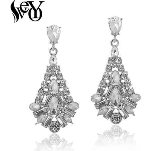 VEYO Cute Sweet Short White Crystal Drop Earrings Rhinestone Dangle Earrings Accessories For Women Jewelry