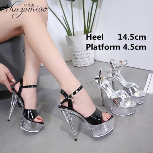 Large Size Women Model Clear Crystal Shoes Sexy Party Club Nightclub Platforms Super High Heel Sandals 15 CM Pole Dance Shoes