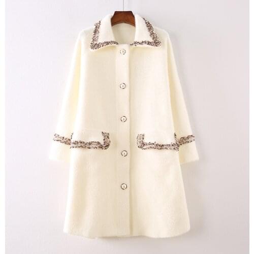 Mid-length coat 2020 autumn and winter fashion imitation mink fur sweater coat women loose thick cardigan trend