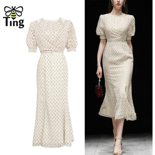Tingfly Runway Fashion Floral Print Women Vintage Puff Sleeve Elegant Midi Long Dress Party Dinner Dresses Summer Elbise Traf Za