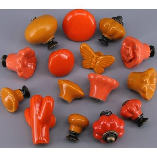 1x Orange Color Ceramic Cabinet Hardware Knobs Drawer Dresser Handles Cupboard wardrobe Pulls Handles
