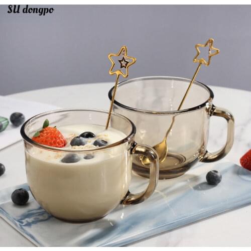 470mL Amber Coffee Cup with Handle Milk Cup Breakfast Cup Mug Crystal Glass Cup Free Spoon Mugs Coffee Cups