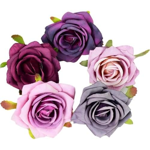 7cm Rose Flower Head Pink White Decorative Artificial Flowers for Wedding Decoration Floral Wall Salon Party Supplies Home Decor