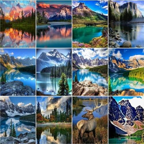 AZQSD Diamond Painting Mountain Cross Stitch Handicraft Full Round Dril Diamond Embroidery Landscape Art Kits Wall Decor