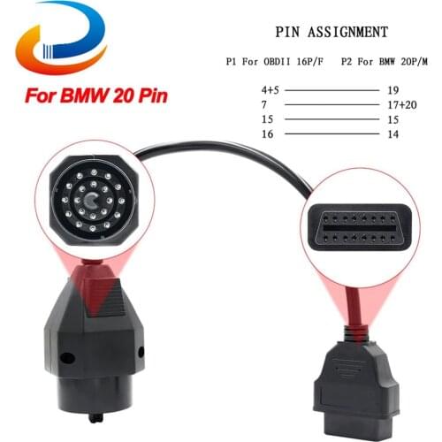 Car Diagnostic Auto Tool OBD2 Extension Cable OBD to OBD2 16Pin Connector Adapter For BMW 20 Pin For ICOM Inpa OBD 2 Cable