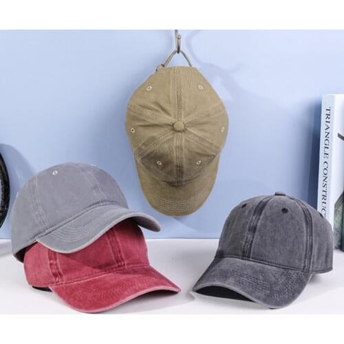 Cotton Baseball Cap for Women Men Adjustable Closure 4 Solid Colors Grey Khaki Wine Red Washed Craft Retro Casual Dad Hat