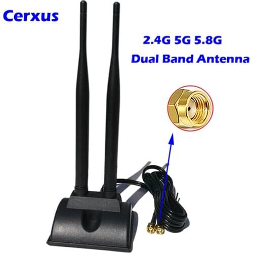 Dual WiFi Antenna RP-SMA Connector, 2.4GHz 5GHz 5.8GHz Magnetic Base for PCI-E WiFi Network Card USB WiFi Adapter Router Hotspot