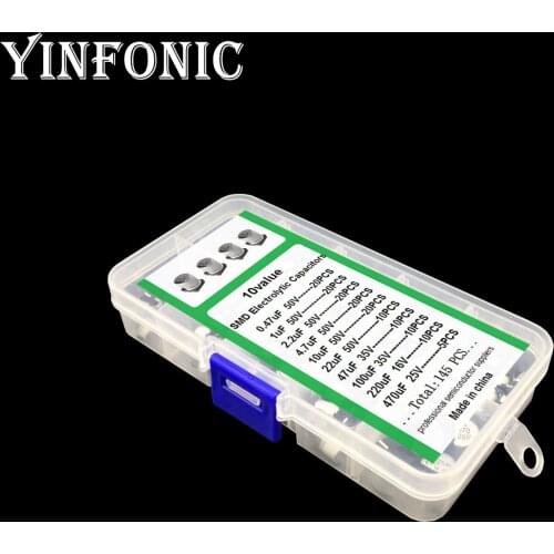 SMD Electrolytic Capacitor kit 16V~50V 0.47uF-470uF 1uF 2.2uF 10uF 22uF 47uF 100uF 220uF 10 Values total 145pcs With Box