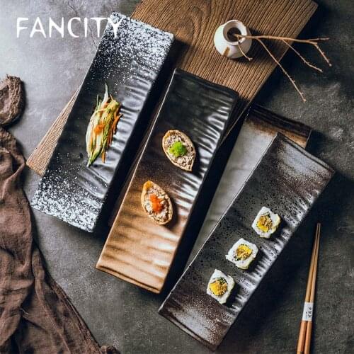 FANCITY Sushi Plate Japanese Cuisine Flat Plate Long Plate Rectangular Ceramic Plate Restaurant Home Dining Plate