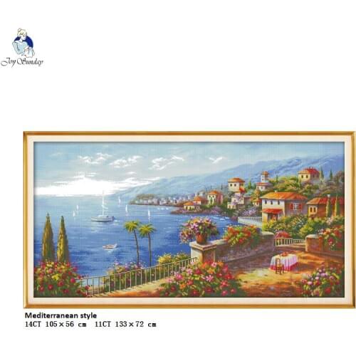 Joy Sunday Mediterranean Style Canvas DMC 11ct 14ct Counted Cross Stitch Kits printed for Embroidery Home Decor Needlework