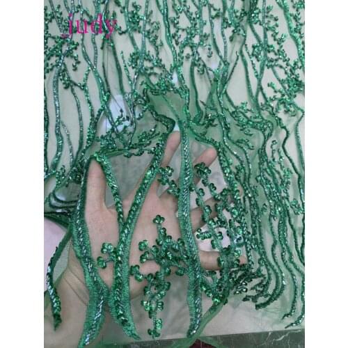 Emerald green diagonal stripe embroidered beads fashion French luxury fabric used for dress