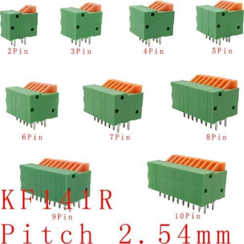 5PCS KF141R KF141V 2.54mm Pitch PCB Straight / Bent Foot Connectors 2/3/4/5/6/7/8/9/10 Pin Spring Screless Terminal Blocks Green