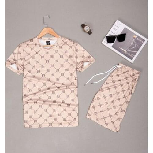 Men Suit New Men Fashion 3D Print Short Sleeve Set Mens Beach Letters Print Shorts Mens Beach Casual T-shirt Two-piece Sets