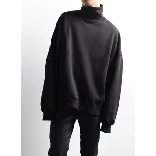 Mens sweater personality casual loose solid color irregular bottom top high collar sweater coat large size top trendy man