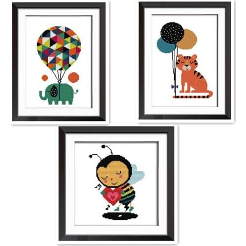 Cute cartoon small animals cross-stitch kit tiger elephant bee colorful animal hand embroidery embroidery decorative painting