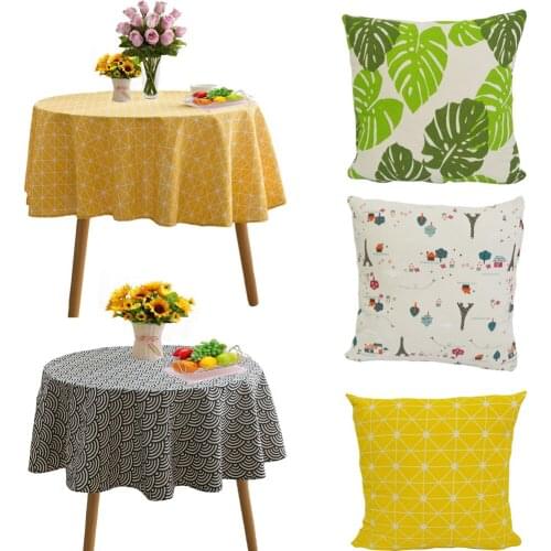 Printed Linen Cotton Cloth Cushion Cover Same Model Round Table Cloth Home Decors Christmas Wedding Party Gifts Car Pillow Case